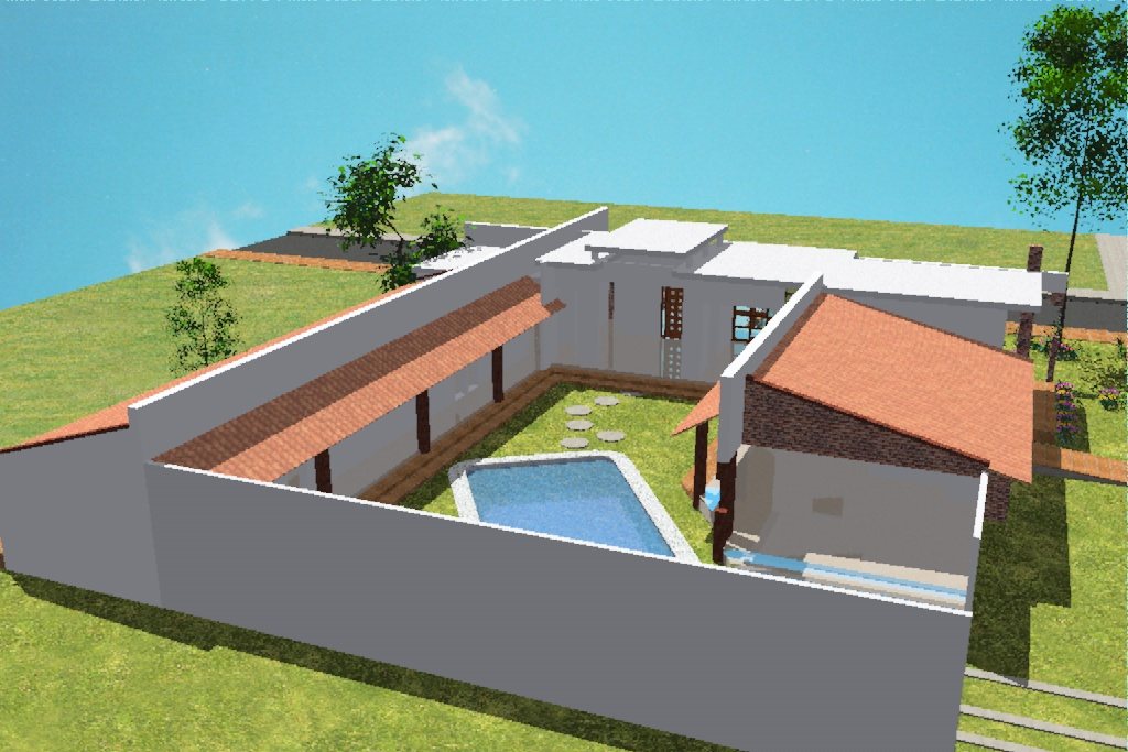 Vista aérea del patio interior con piscina